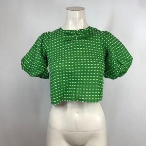 Kate Spade New York Target Green White Bow Puff Sleeve Crop Top Small NWT